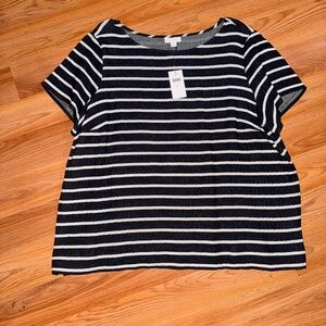 Striped Short-Sleeve Knit Top - Navy and White JJill